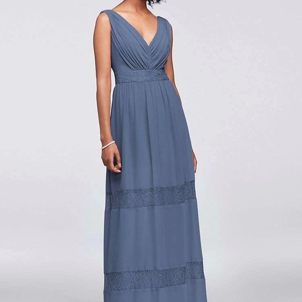 David’s Bridal Steel Blue Bridesmaid Lace Dress